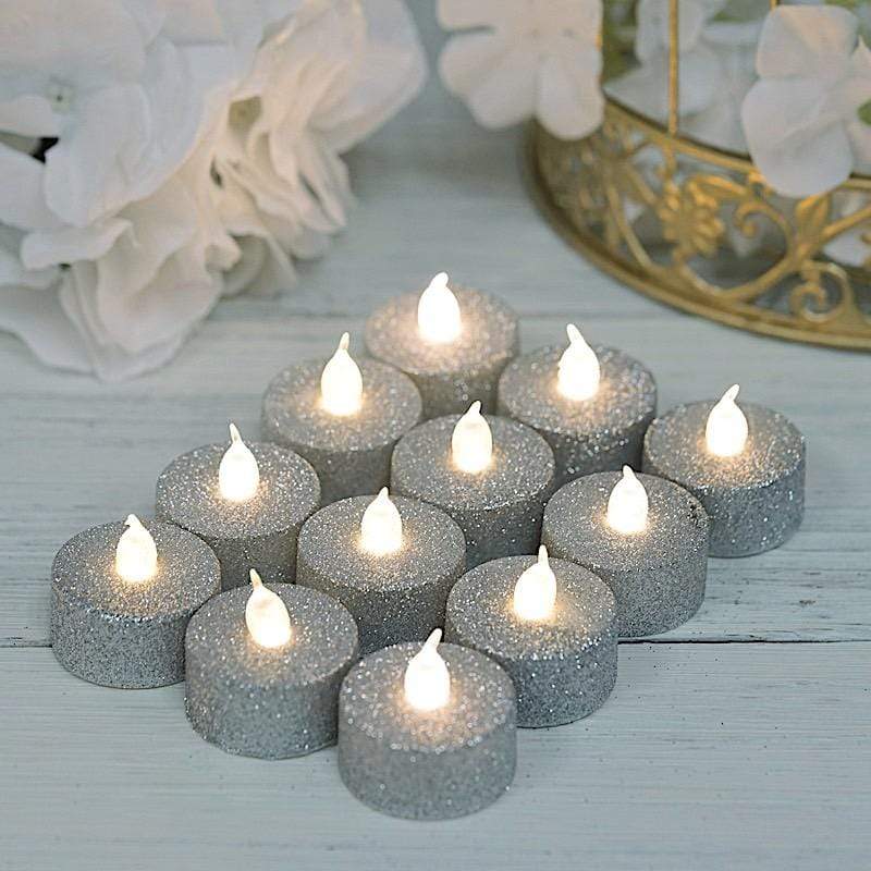 12 Glittered LED Battery Operated Tealight Candles Lights