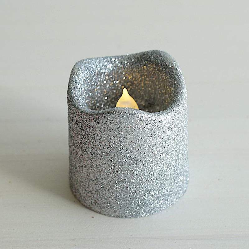 12 Glittered LED Battery Operated Votive Candles Lights
