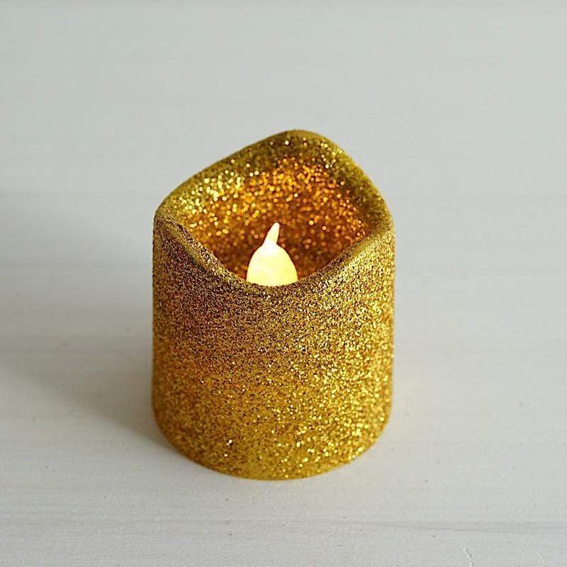 12 Glittered LED Battery Operated Votive Candles Lights
