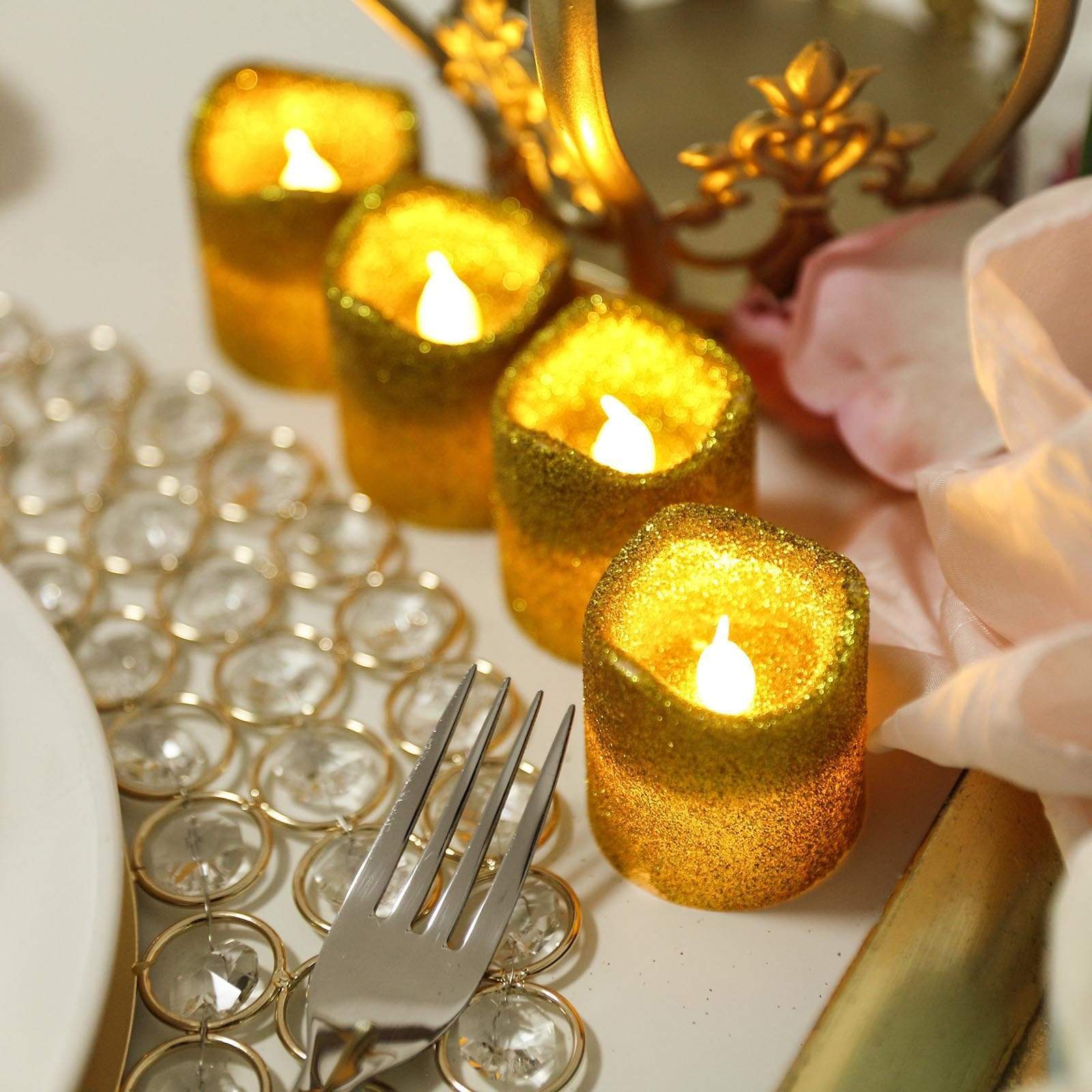 12 Glittered LED Battery Operated Votive Candles Lights