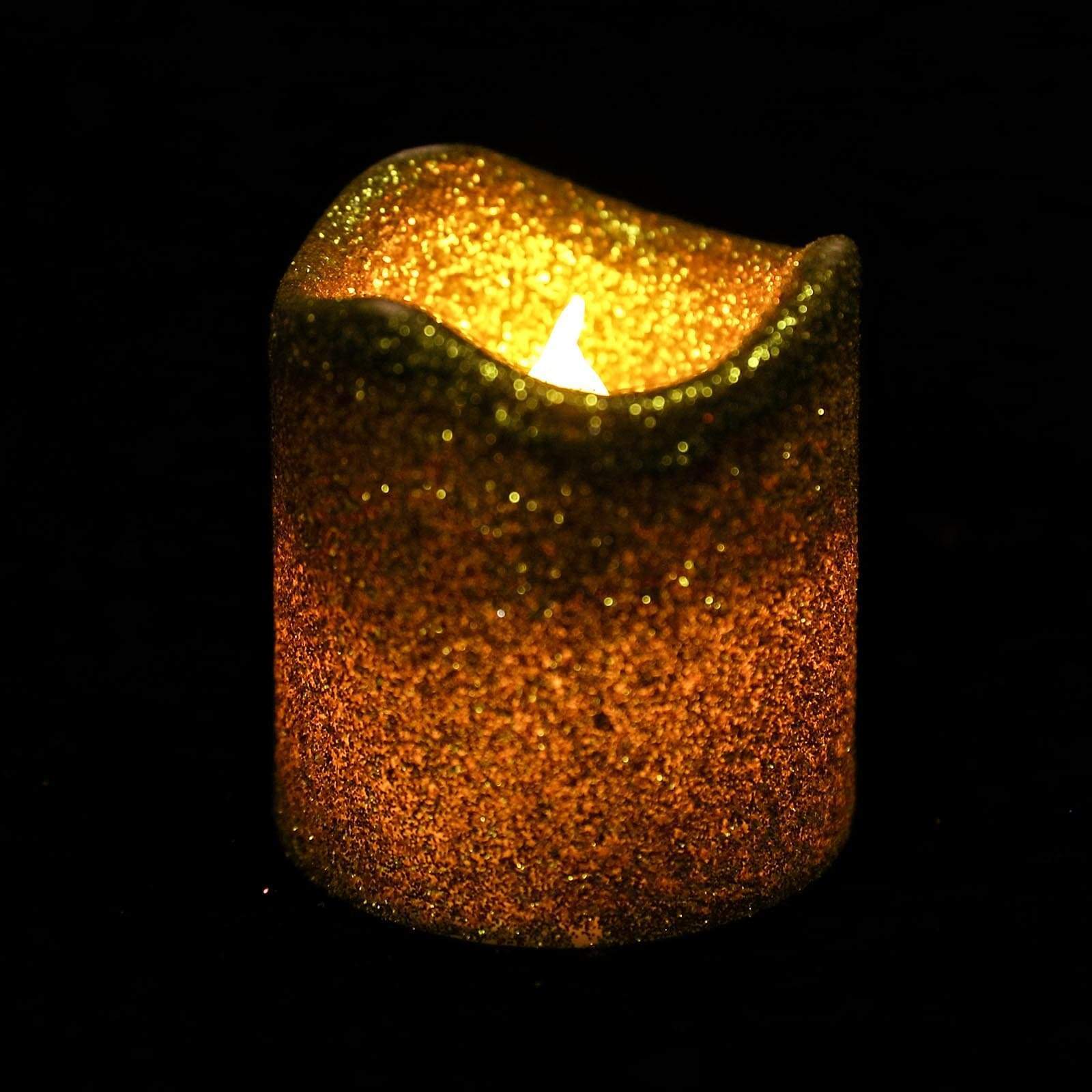 12 Glittered LED Battery Operated Votive Candles Lights