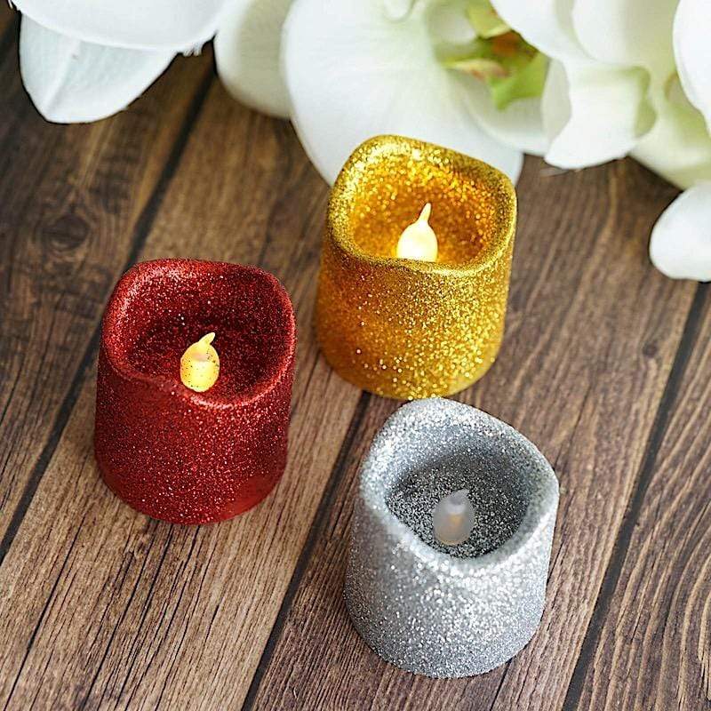 12 Glittered LED Battery Operated Votive Candles Lights