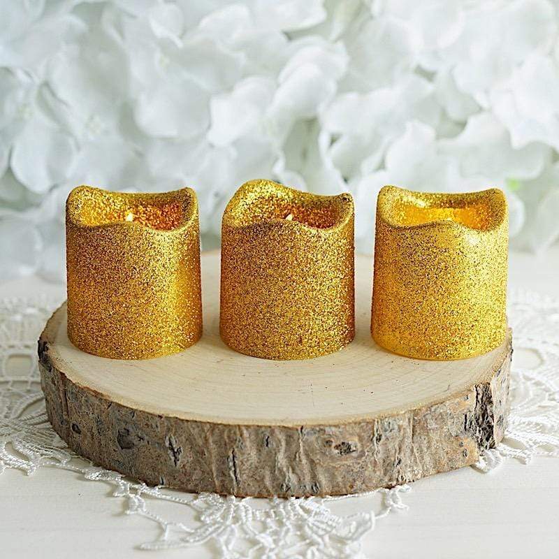 12 Glittered LED Battery Operated Votive Candles Lights