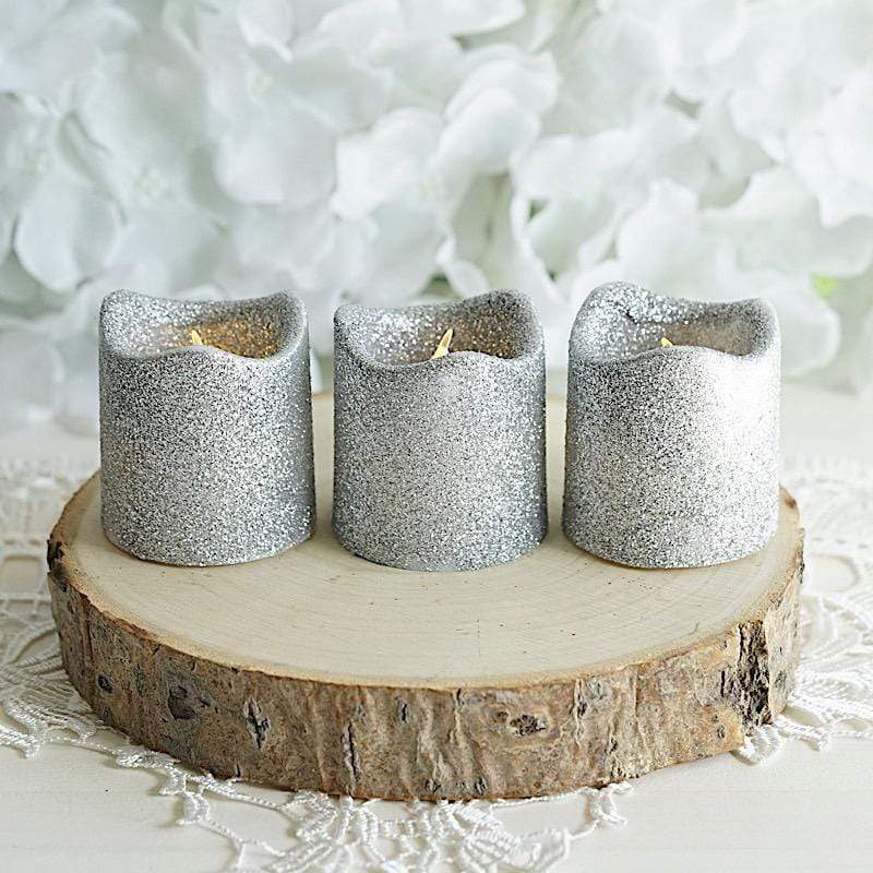 12 Glittered LED Battery Operated Votive Candles Lights