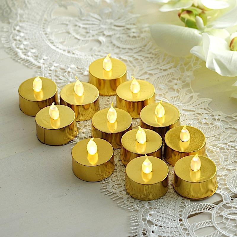 12 Metallic LED Battery Operated Tealight Candles Lights