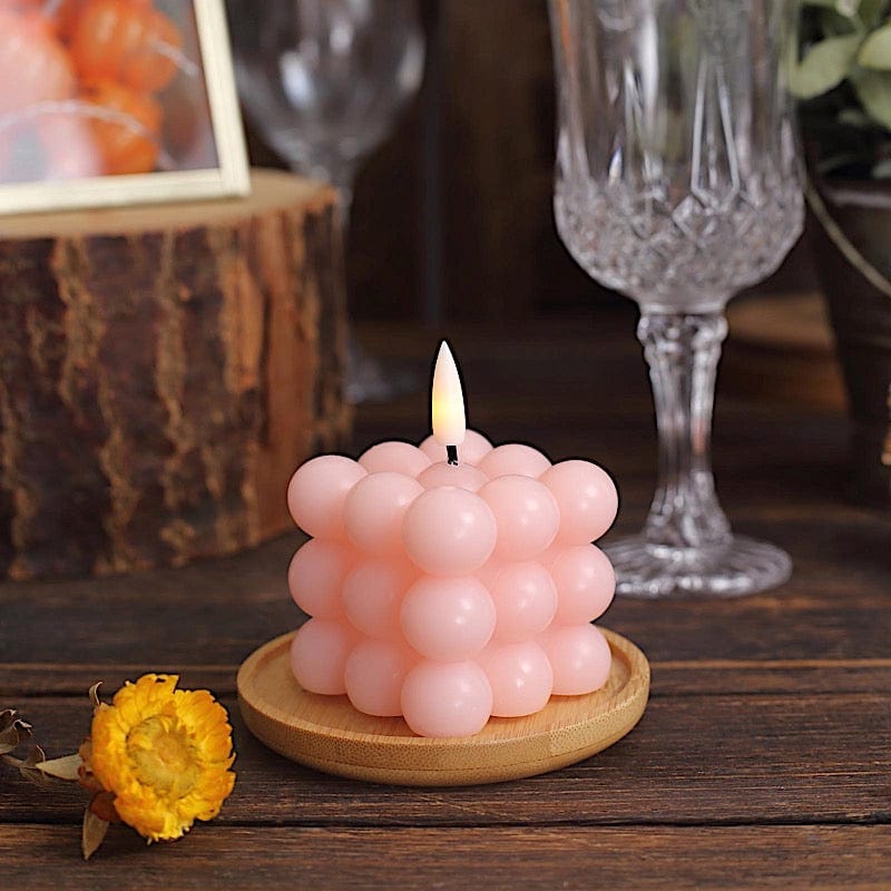 2 Metallic 2 Bubble Cube Flameless LED Candles Centerpieces - Gold
