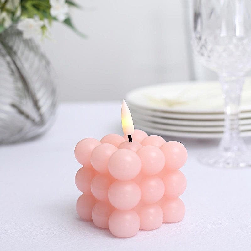 Balsacircle 2 Flameless Blush 2 in Warm White LED Light Bubble Cube Candles Centerpieces Party Events Decorations, Pink