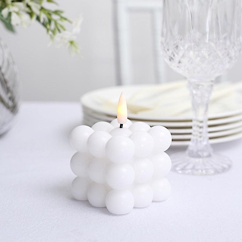 2 Flameless 2 in Warm White LED Light Bubble Cube Candles Centerpieces
