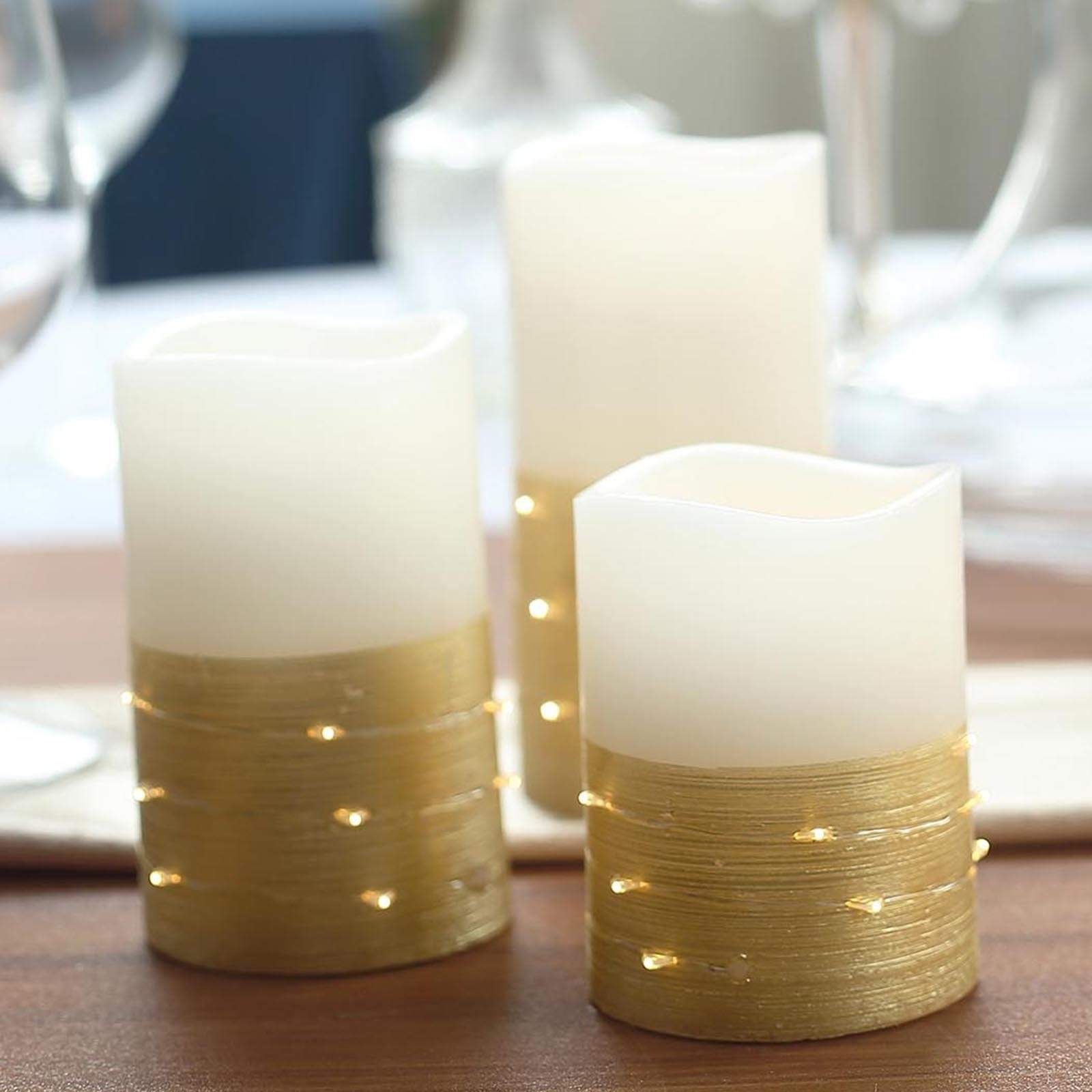 3 pcs LED Pillar Candles String Lights with Remote Control