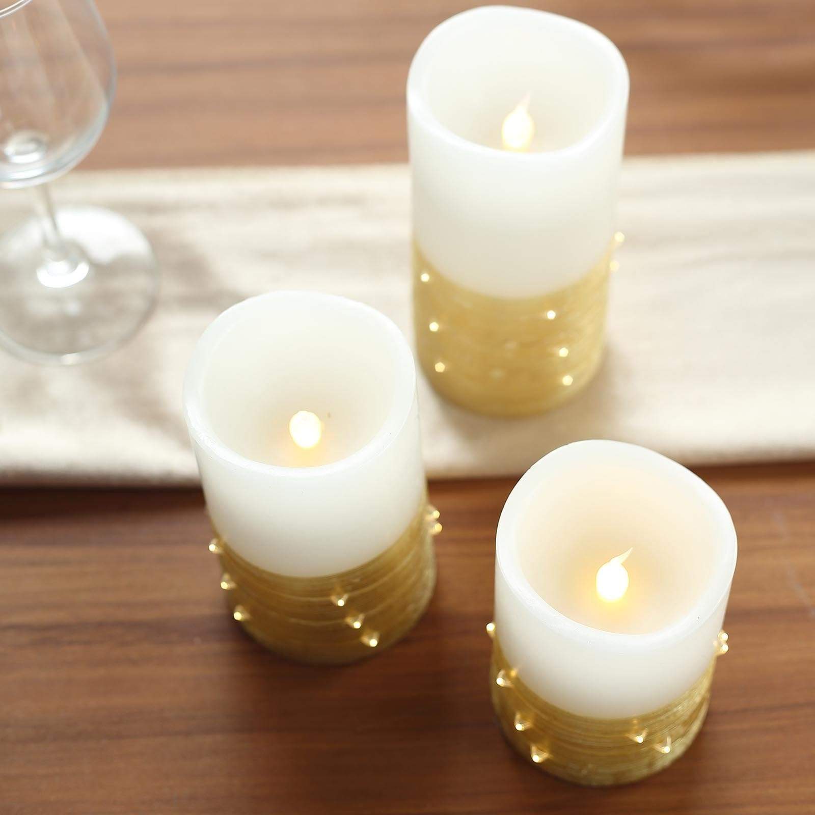 3 pcs LED Pillar Candles String Lights with Remote Control