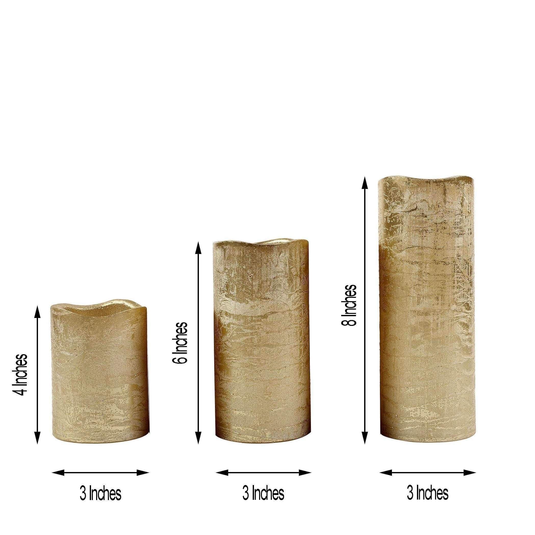 3 pcs Metallic LED Pillar Candles Lights with Remote Control