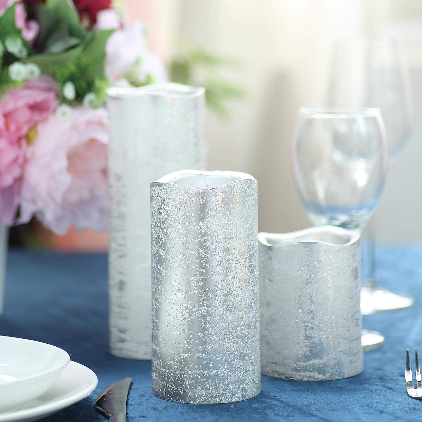 3 pcs Metallic LED Pillar Candles Lights with Remote Control