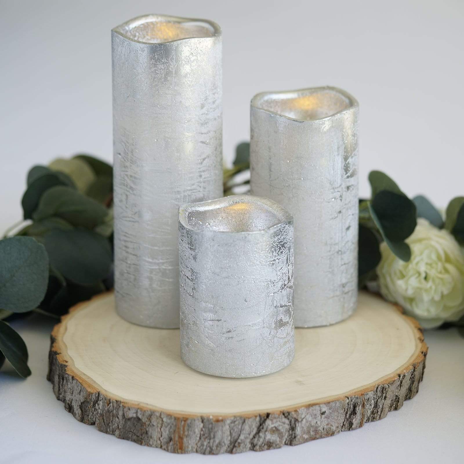 3 pcs Metallic LED Pillar Candles Lights with Remote Control
