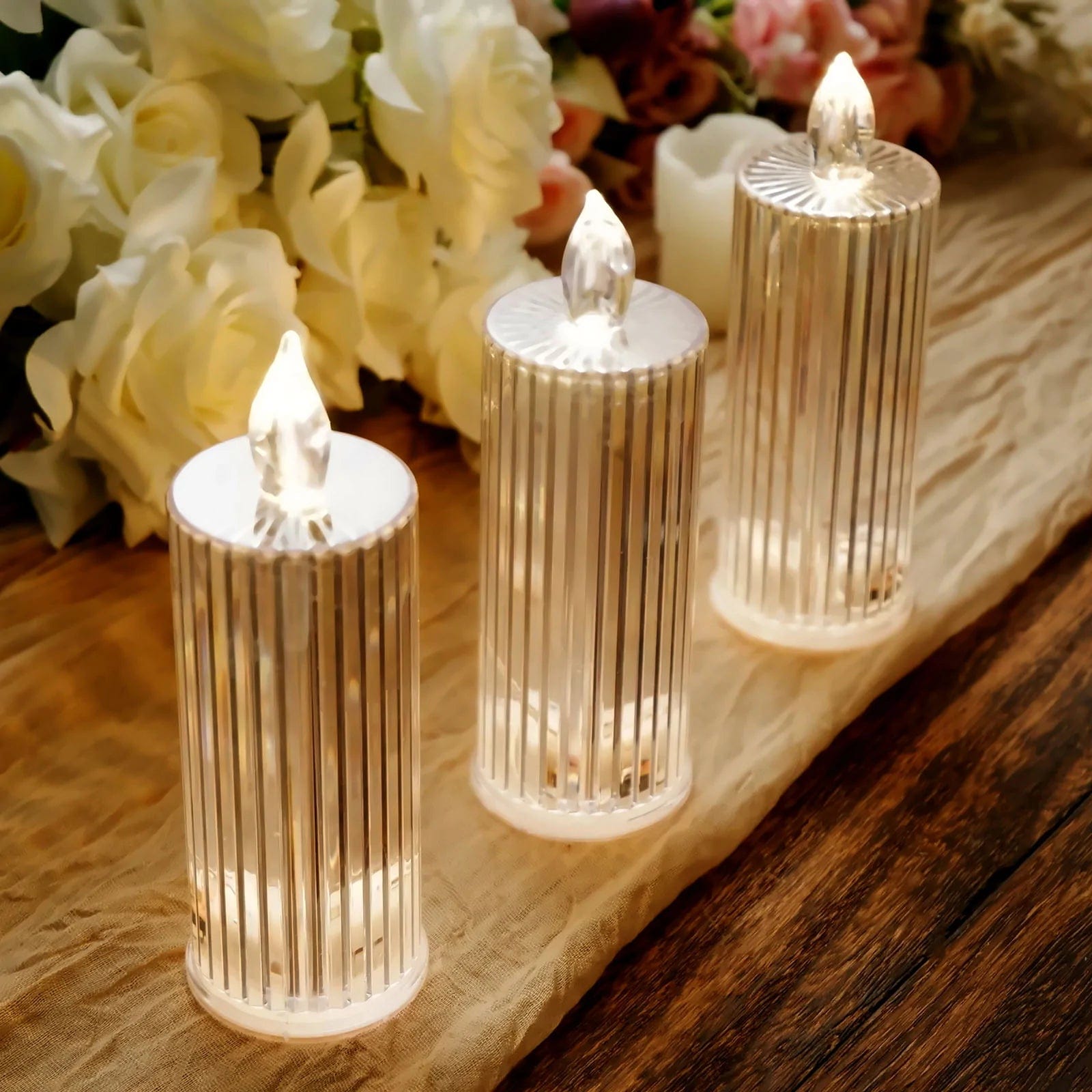 3 Warm White 6 in Battery Operated Diamond Light Pillar LED Candles