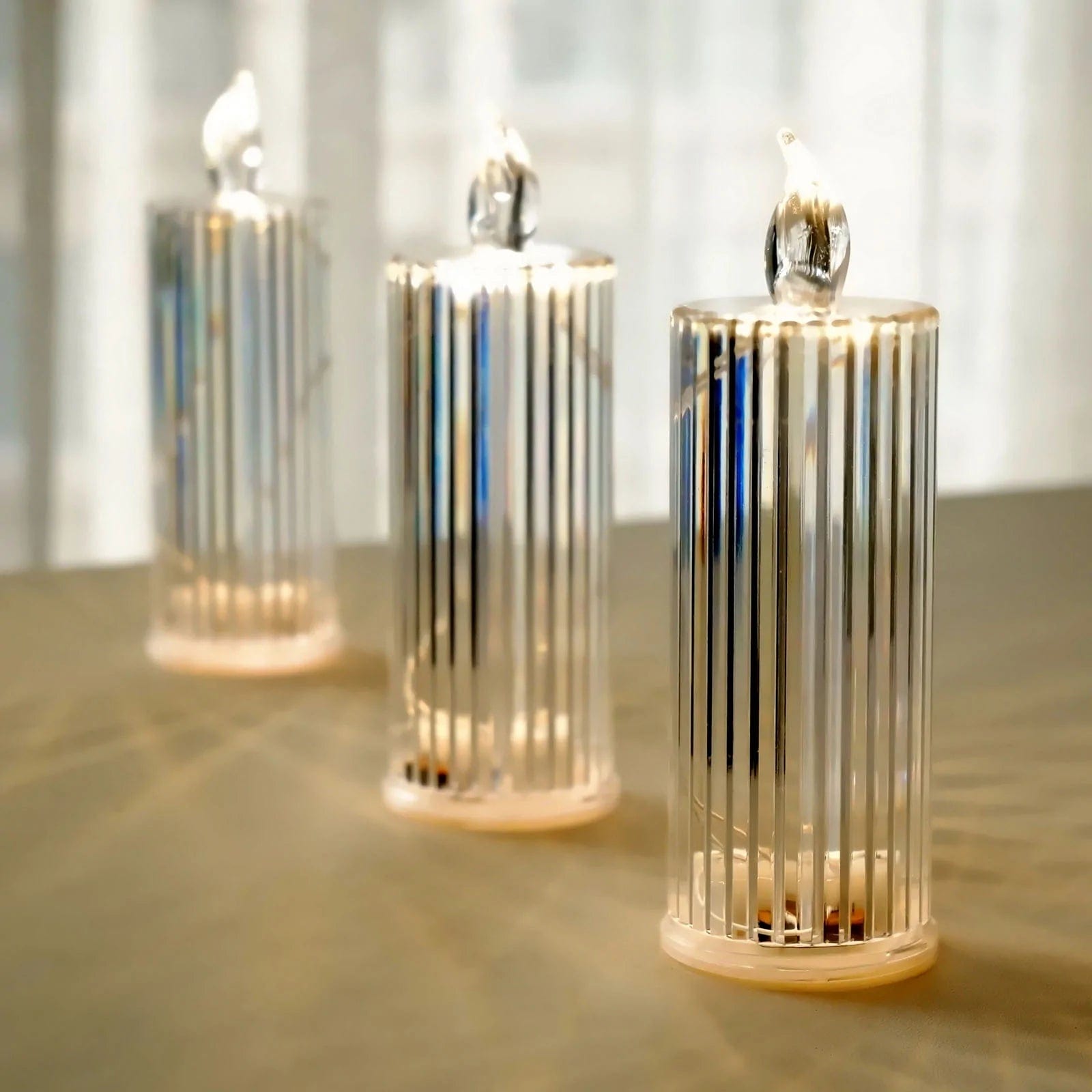 3 Warm White 6 in Battery Operated Diamond Light Pillar LED Candles