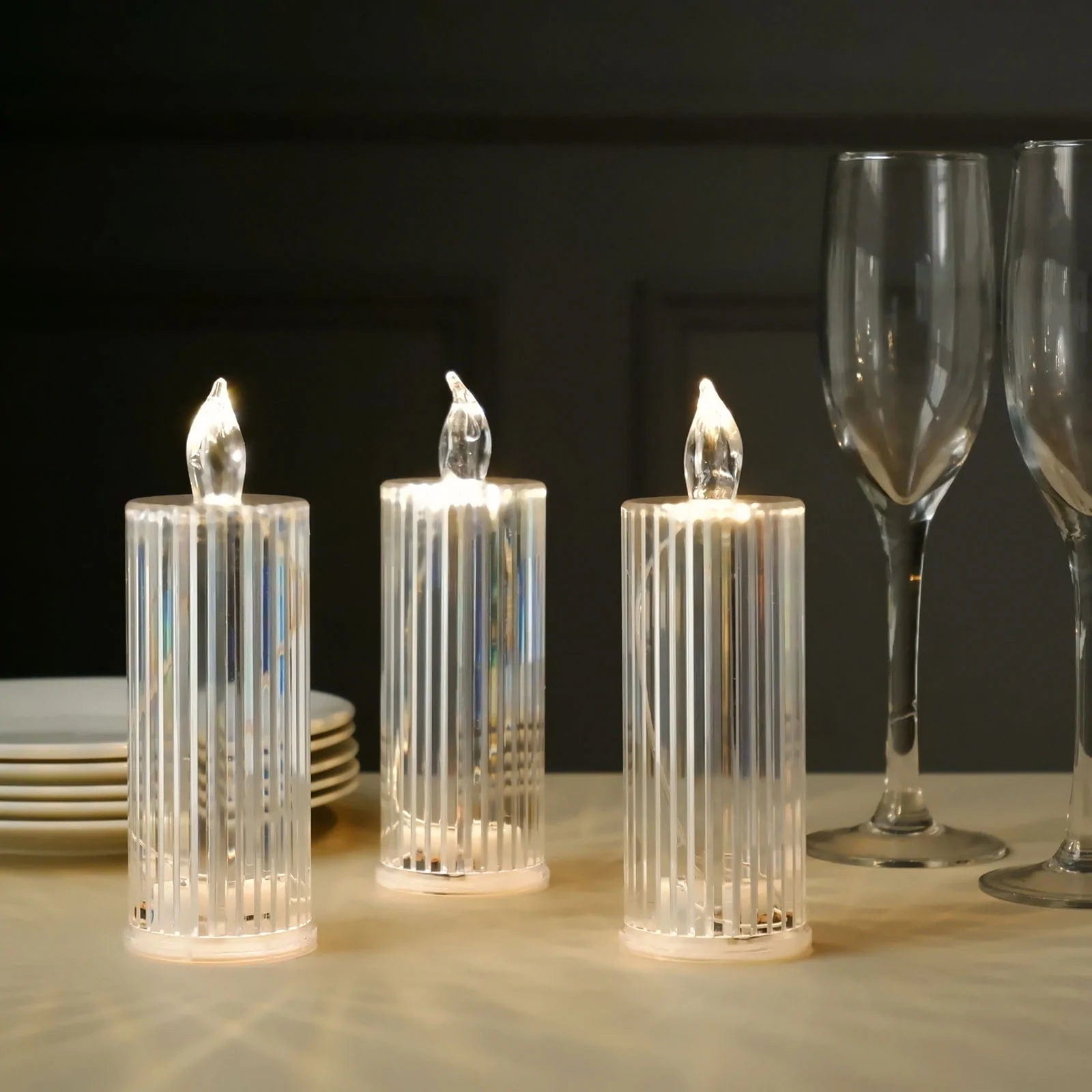 3 Warm White 6 in Battery Operated Diamond Light Pillar LED Candles