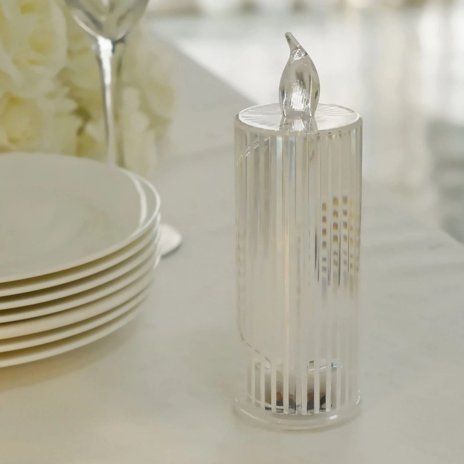 3 Warm White 6 in Battery Operated Diamond Light Pillar LED Candles