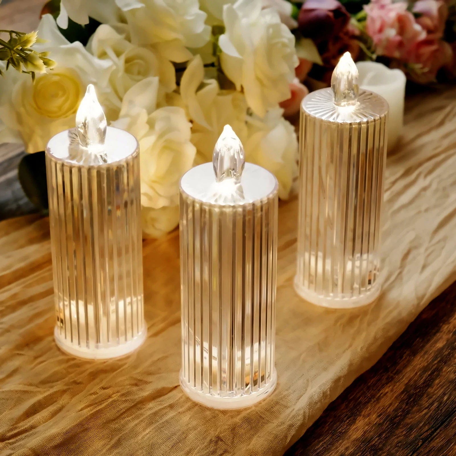 3 Warm White 6 in Battery Operated Diamond Light Pillar LED Candles