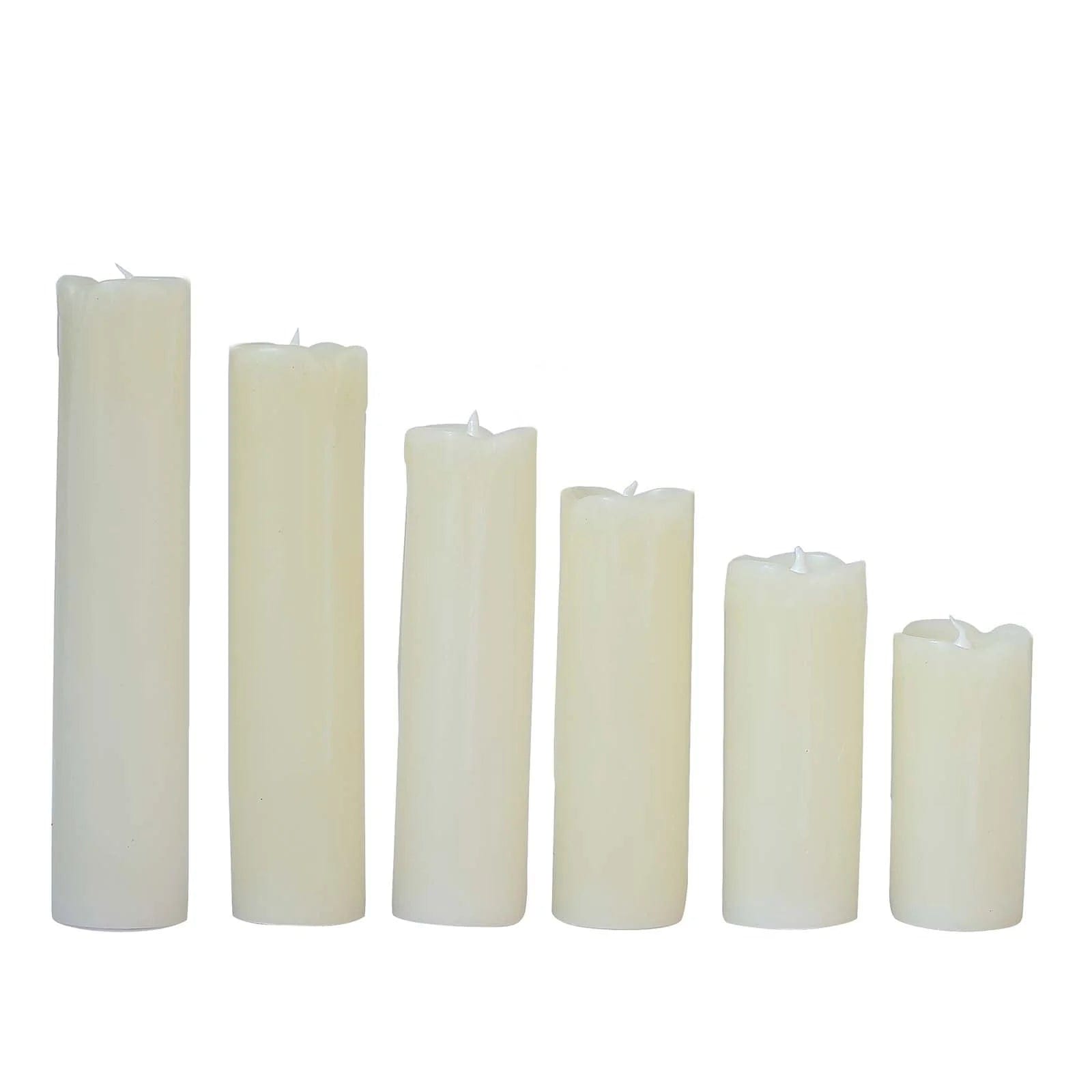 6 LED Warm White Pillar Candles Dripping Wax Design Battery Operated Lights