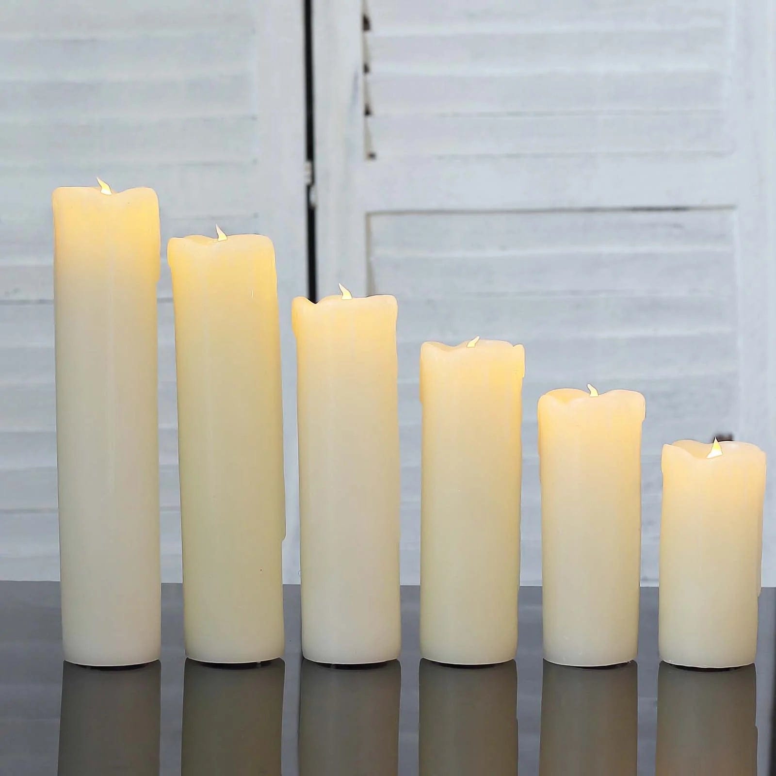 6 LED Warm White Pillar Candles Dripping Wax Design Battery Operated Lights