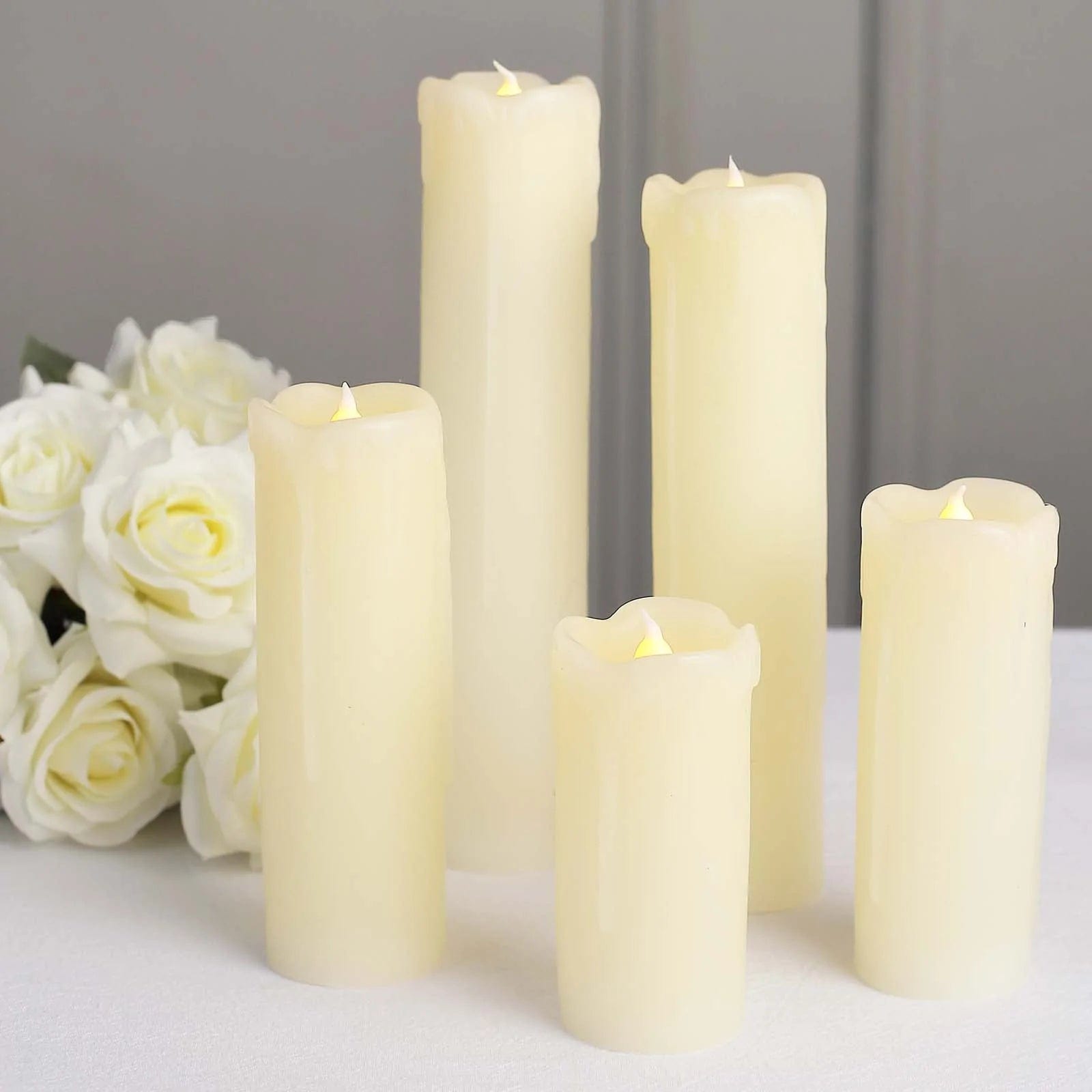 6 LED Warm White Pillar Candles Dripping Wax Design Battery Operated Lights