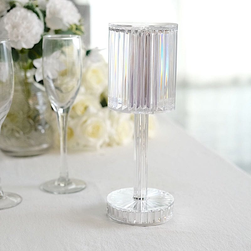 Clear 10 in Tall Acrylic Crystal Table Lamp Cylinder USB Rechargeable LED Light