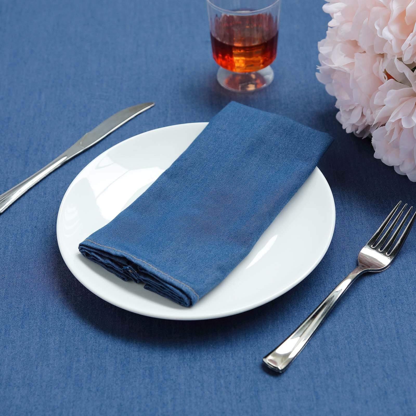 17x17 in wide Dark Blue Faux Denim Polyester Napkins