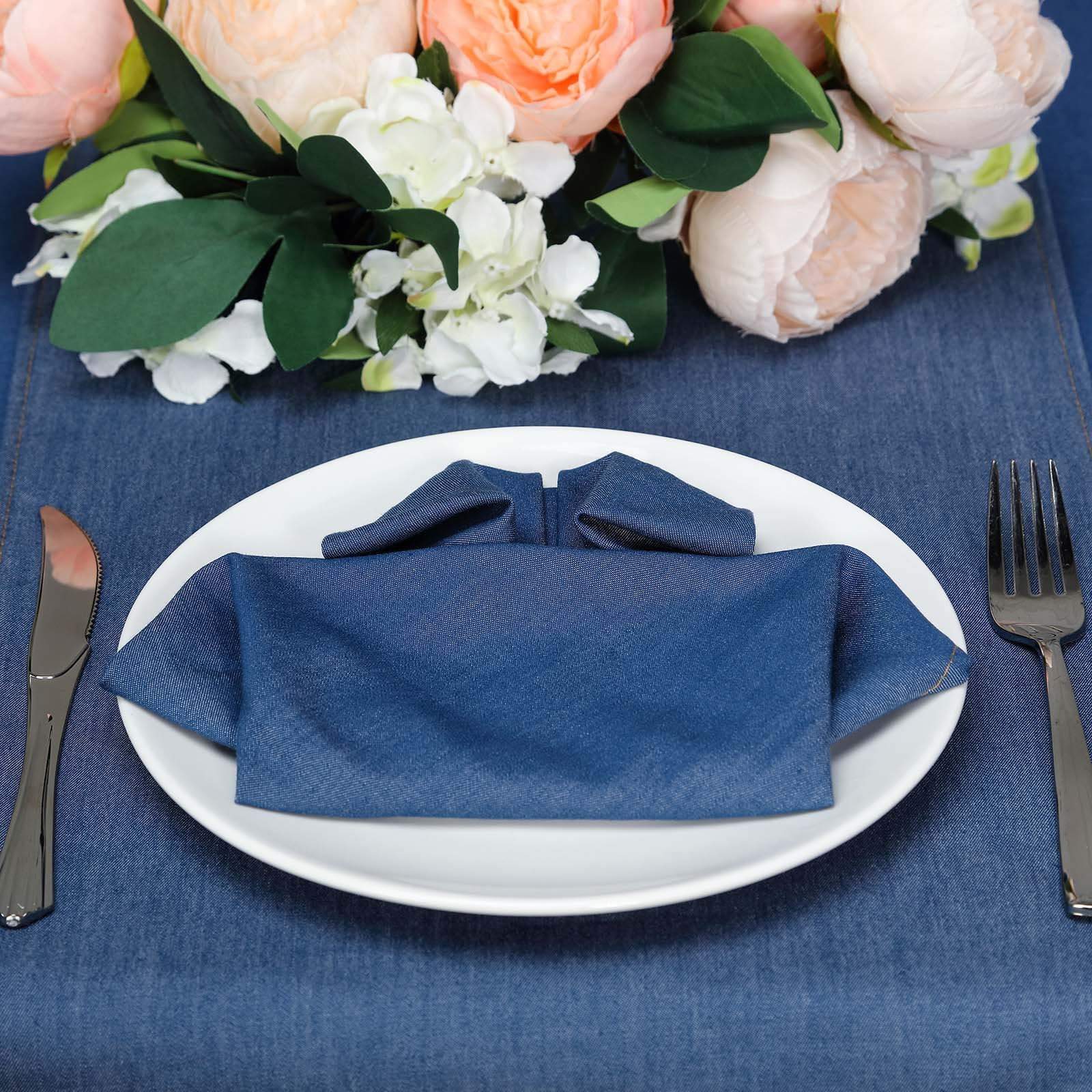 17x17 in wide Dark Blue Faux Denim Polyester Napkins