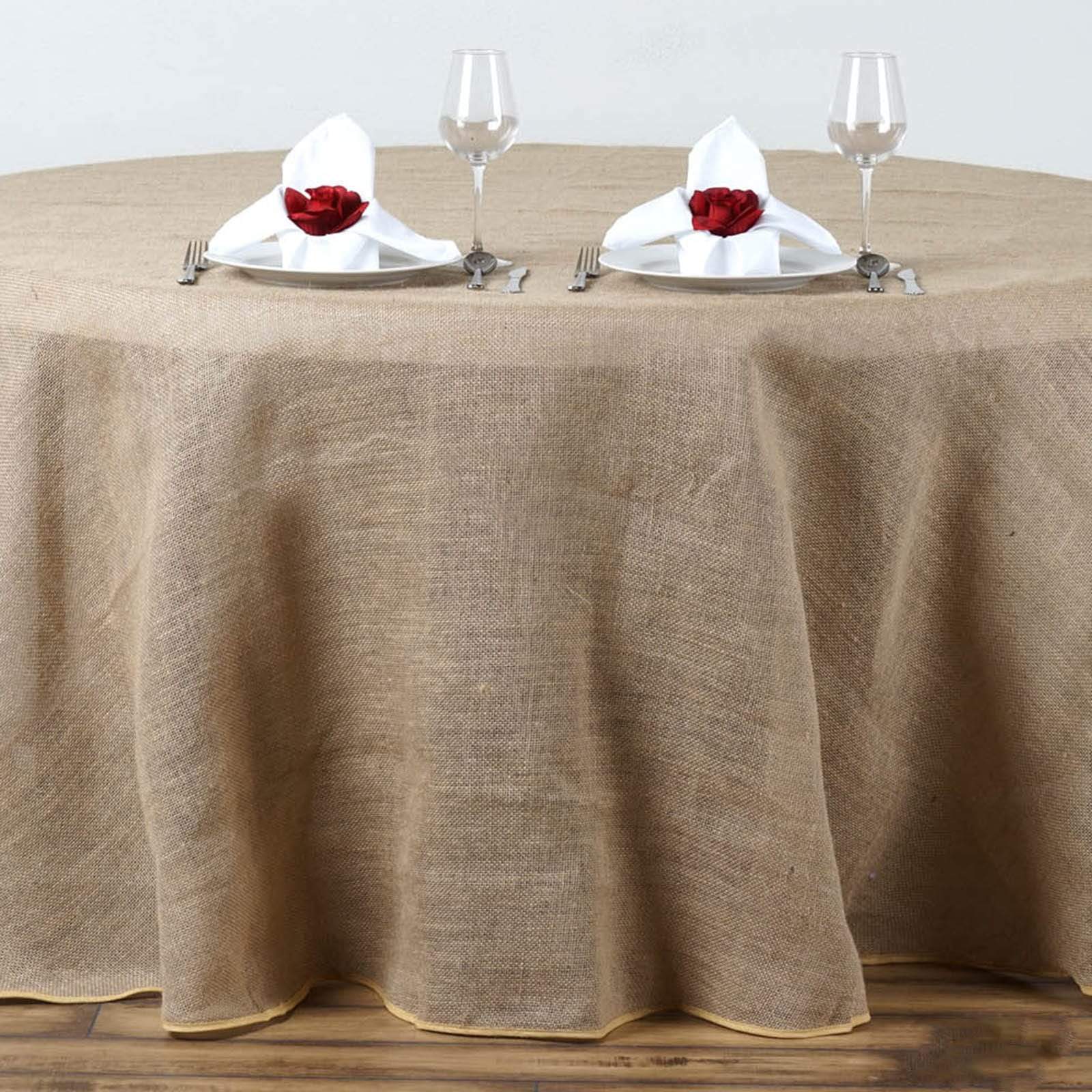 108 inch Natural Brown Burlap Round Tablecloth