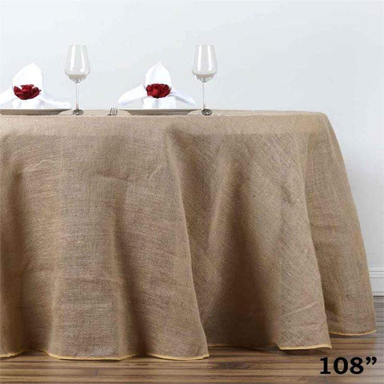108 inch Natural Brown Burlap Round Tablecloth