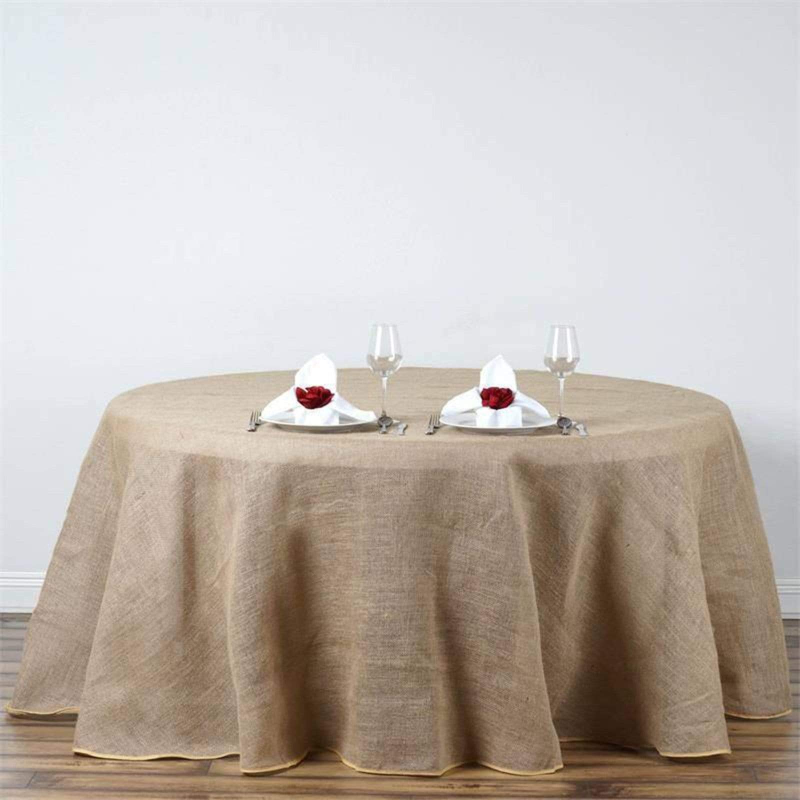 120 inch Natural Brown Burlap Round Tablecloth
