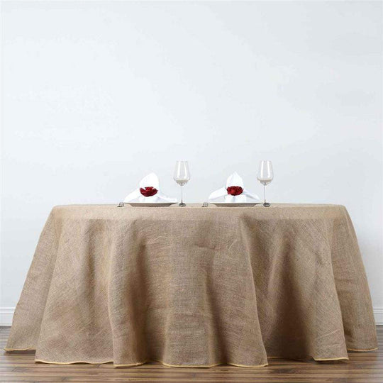 120 inch Natural Brown Burlap Round Tablecloth