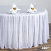 120 inch White Satin Round Fitted Tablecloth with 3 Layered Tulle