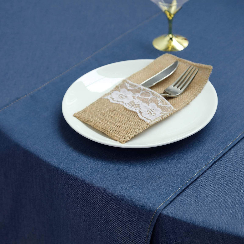 14x108 in Dark Blue Faux Denim Polyester Table Top Runner Wedding Party Linens