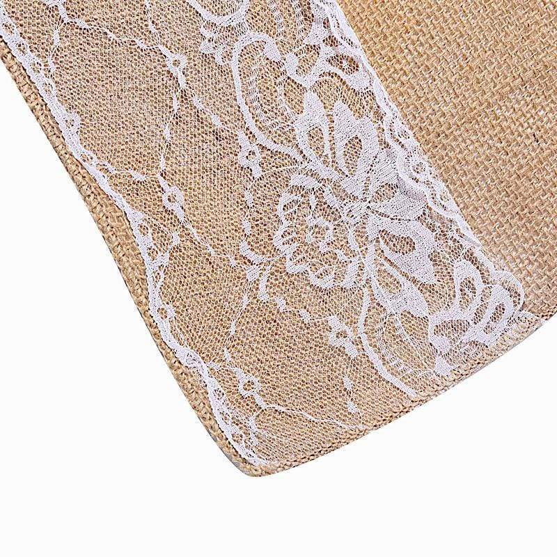 30 feet Natural Brown Burlap Aisle Runner with Lace