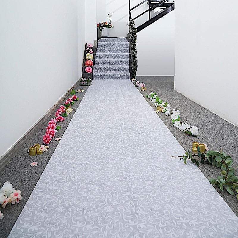 50 feet x 36 in White Lace Floral Aisle Runner