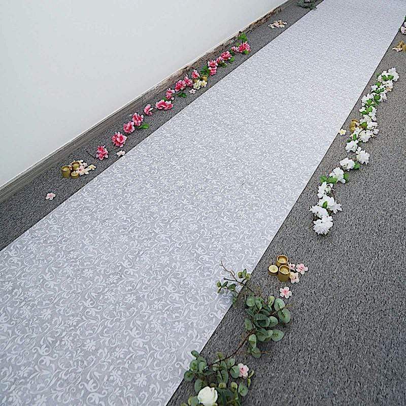 50 feet x 36 in White Lace Floral Aisle Runner