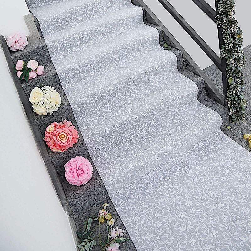 50 feet x 36 in White Lace Floral Aisle Runner