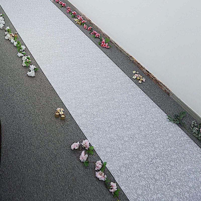 50 feet x 36 in White Lace Floral Aisle Runner