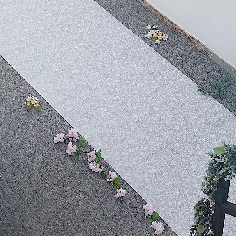 50 feet x 36 in White Lace Floral Aisle Runner