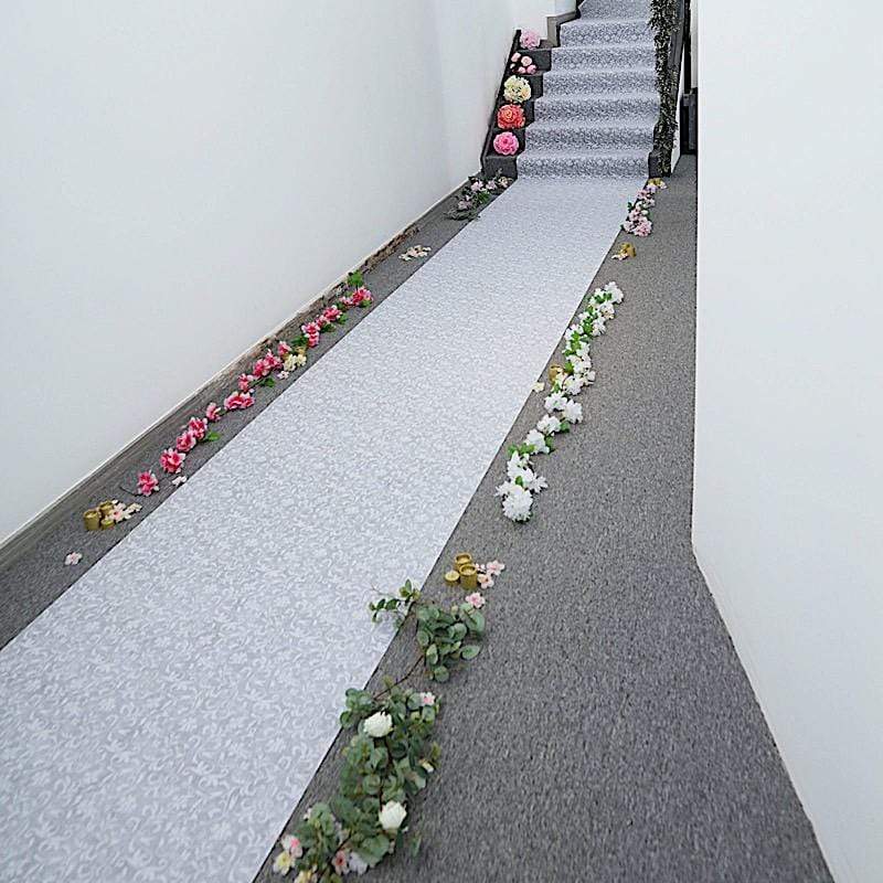 50 feet x 36 in White Lace Floral Aisle Runner