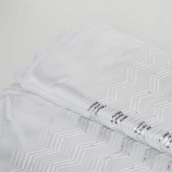 54 inch x 4 yards Silver and White Sequined Chevron Fabric Bolt