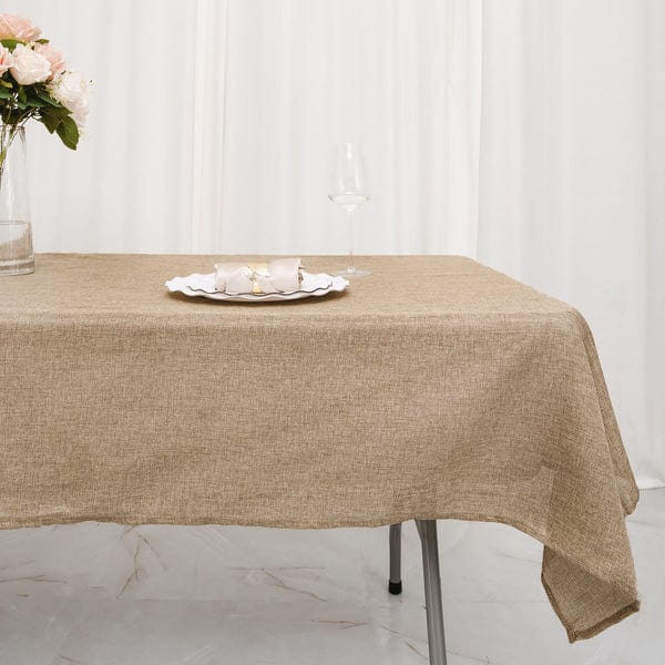 54x96 in Natural Rectangular Faux Burlap Tablecloth