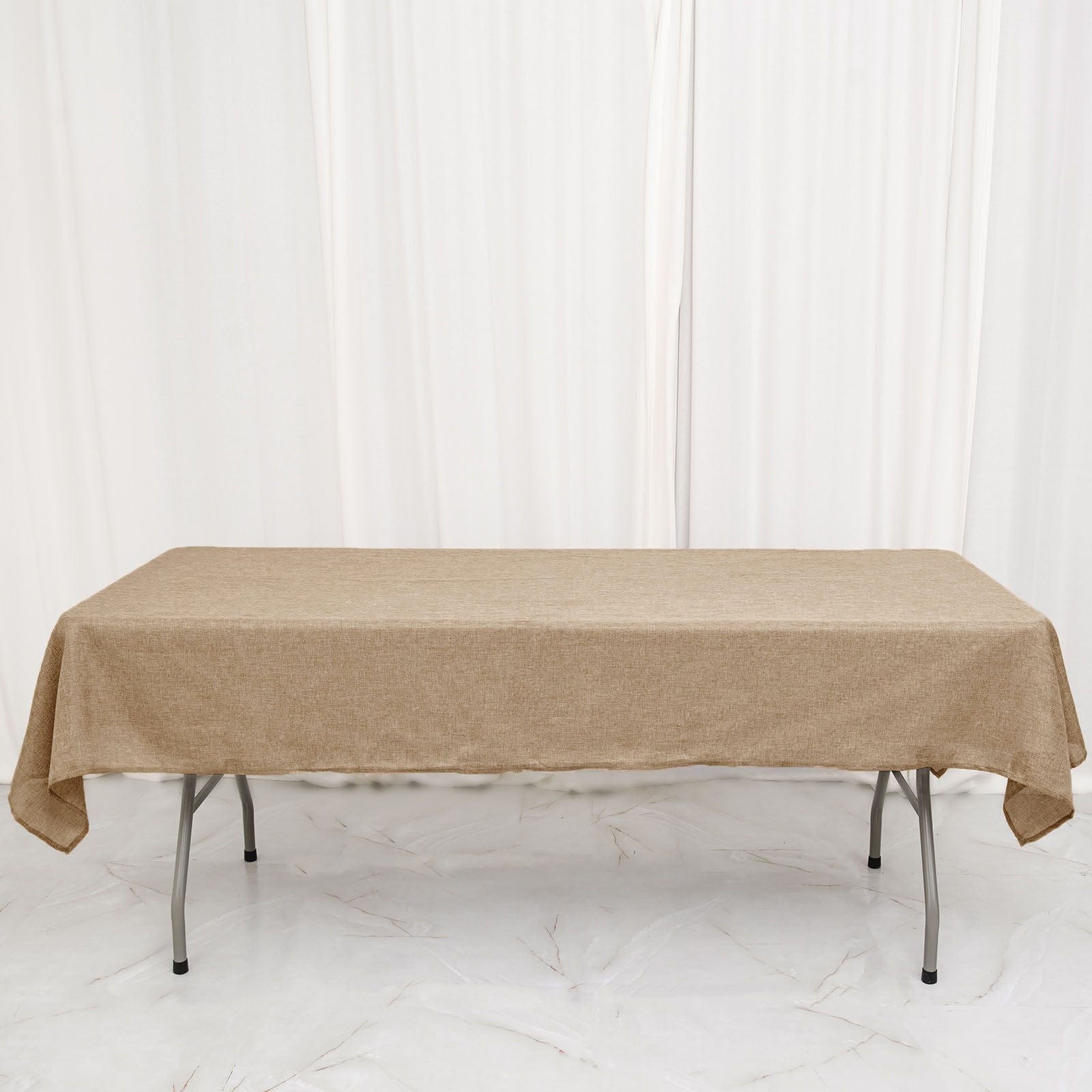 54x96 in Natural Rectangular Faux Burlap Tablecloth