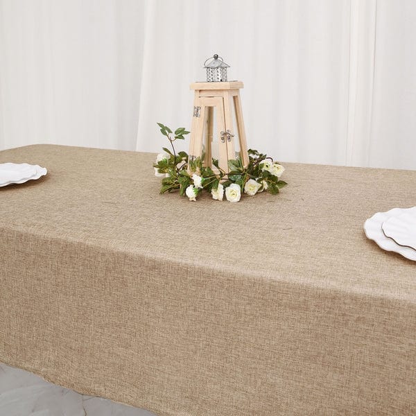 54x96 in Natural Rectangular Faux Burlap Tablecloth