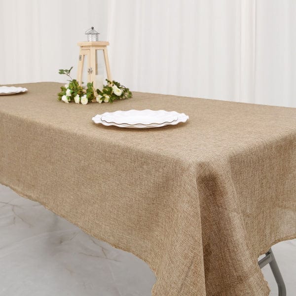 54x96 in Natural Rectangular Faux Burlap Tablecloth