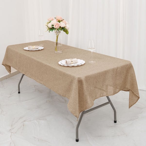 54x96 in Natural Rectangular Faux Burlap Tablecloth