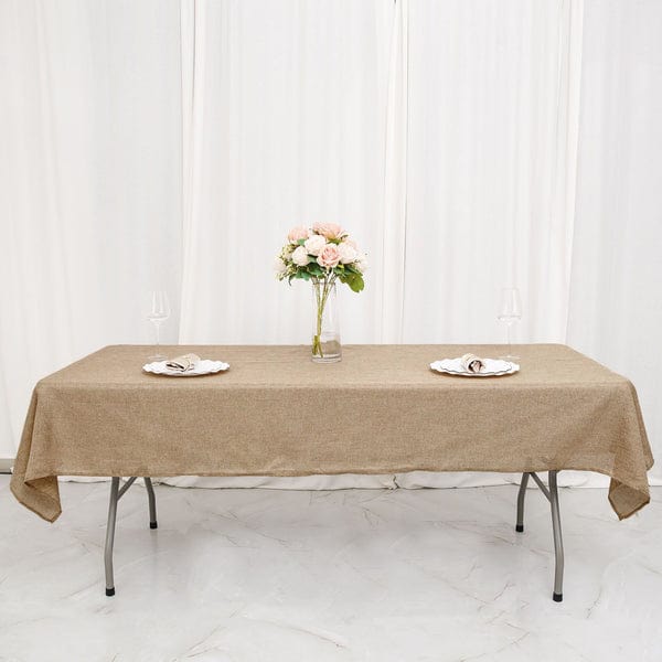 54x96 in Natural Rectangular Faux Burlap Tablecloth