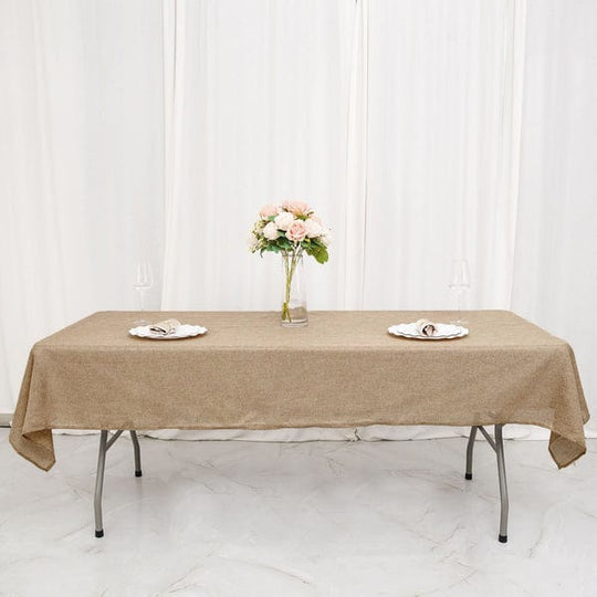 54x96 in Natural Rectangular Faux Burlap Tablecloth