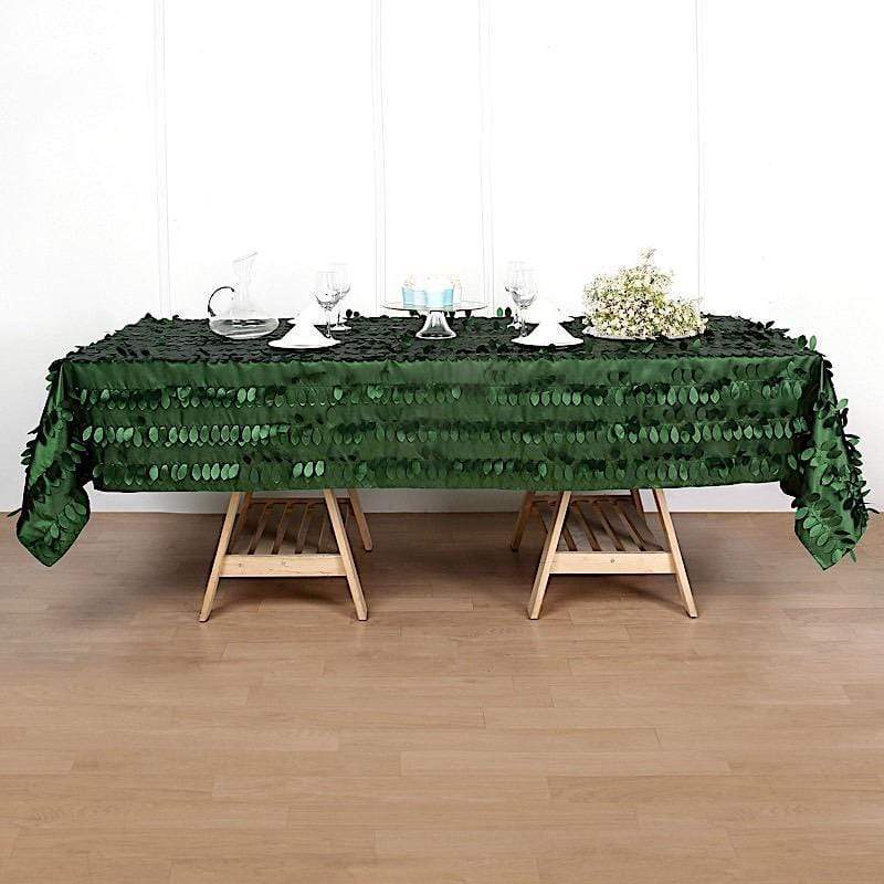 60x102 in Green Taffeta Rectangle Tablecloth with Leaf Petals Design